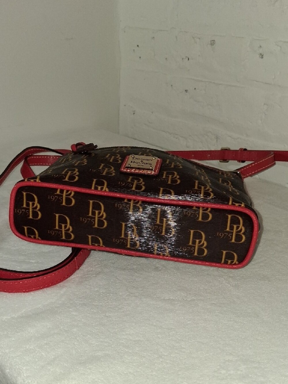 Dooney & Bourke Brown Signature Crossbody with Red Accents - Picture 5 of 6